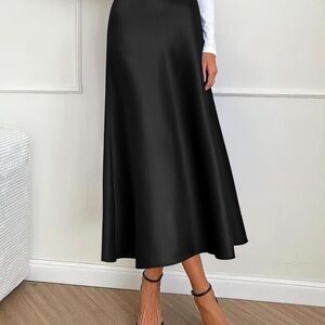 Elegant Black Satin Maxi Skirt